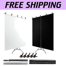 Portable Black  White Photography Backdrop Kit with Easy Assembly Stand