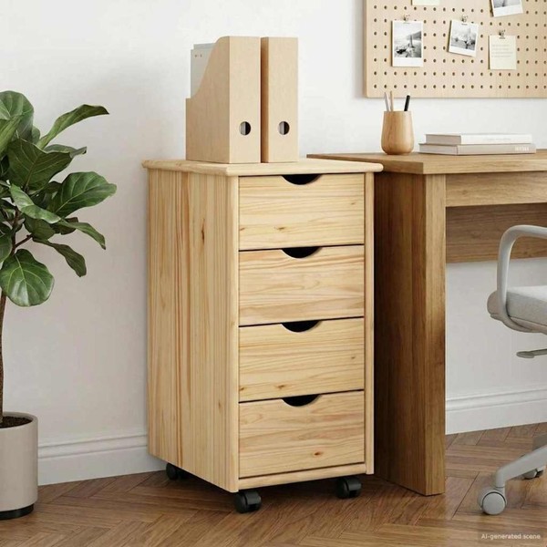 Rollschrank 34 X 39 X 65,5 Cm Massivholz Kiefer Braun-image