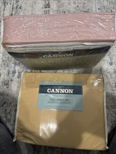 2X New Cannon Full Sheet Set White 100 Cotton Sateen 240 Thread Count Gold pink