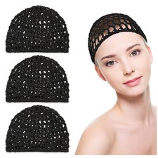 3PCS Crochet Hair Net Caps for Sleep, Reusable Mesh Wraps for Women Black