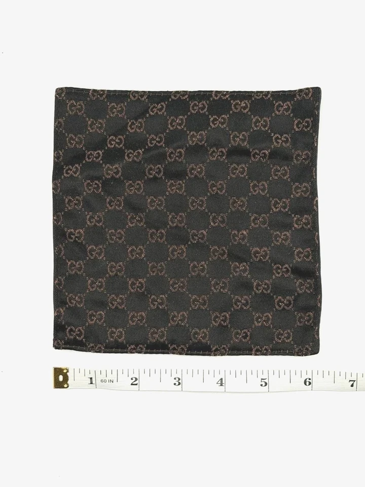 Authentic Vintage Gucci GG Print Satin Silk Brown Pocket Square Hand Rolled - Image 3 of 3
