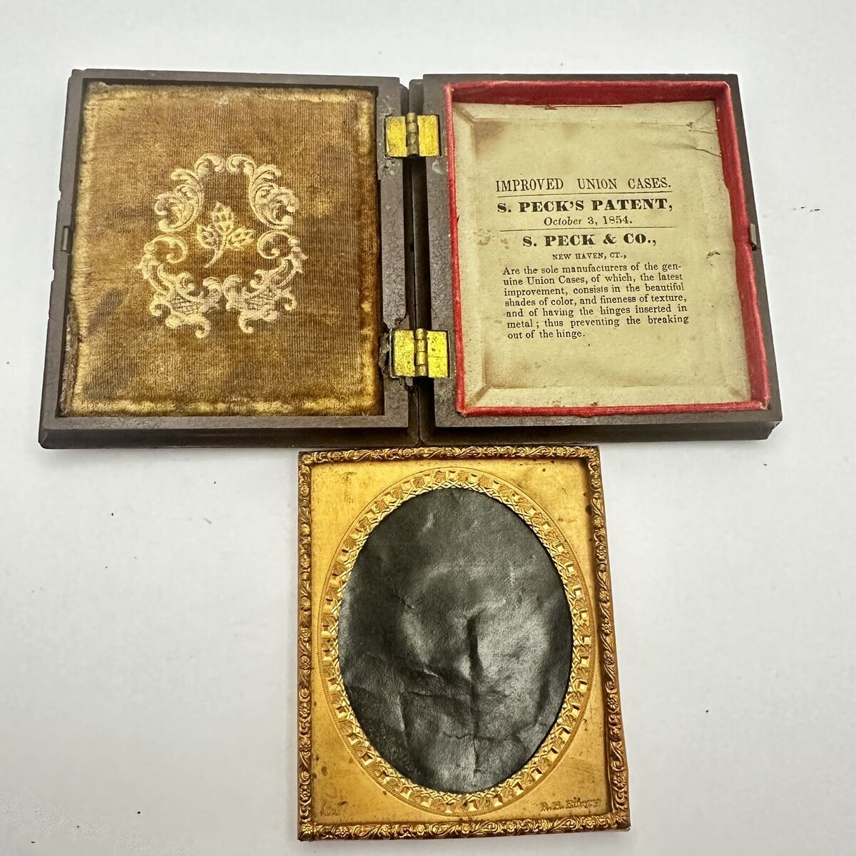 ANTIQUE BROWN OPEN UNION CASE RARE. S. PECK & CO. 1854 New ANTIQUE BROWN OPEN UNION CASE RARE. S. PECK & CO. 1854 New