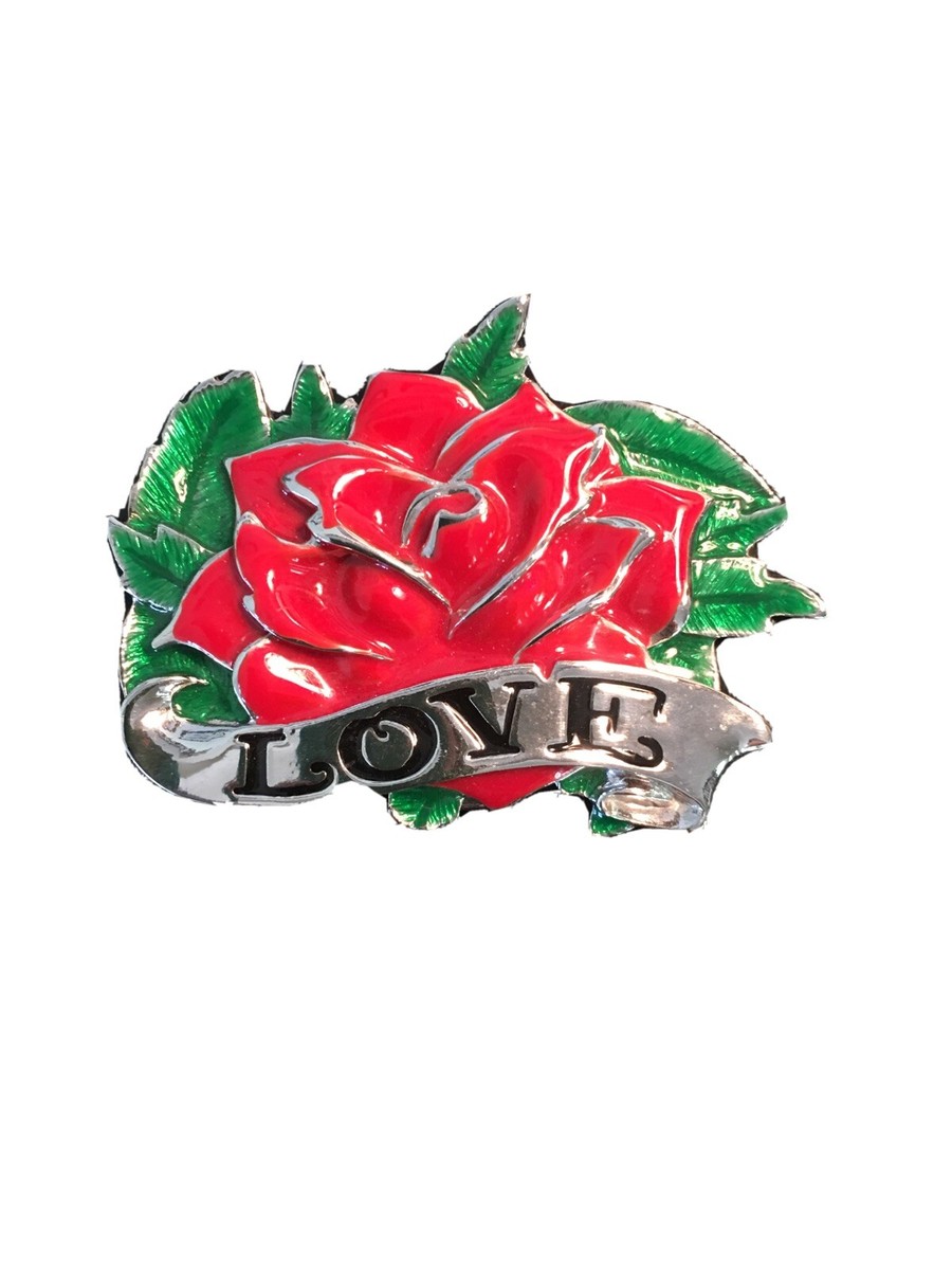Handcrafted Metal Silver Enamel Rose Flower Belt Buckle | eBay display picture 1