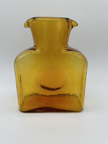 Vintage Mcm Blenko Dark Amber Glass Double Spout Water Bottle Carafe Pitcher - Picture 5 of 8