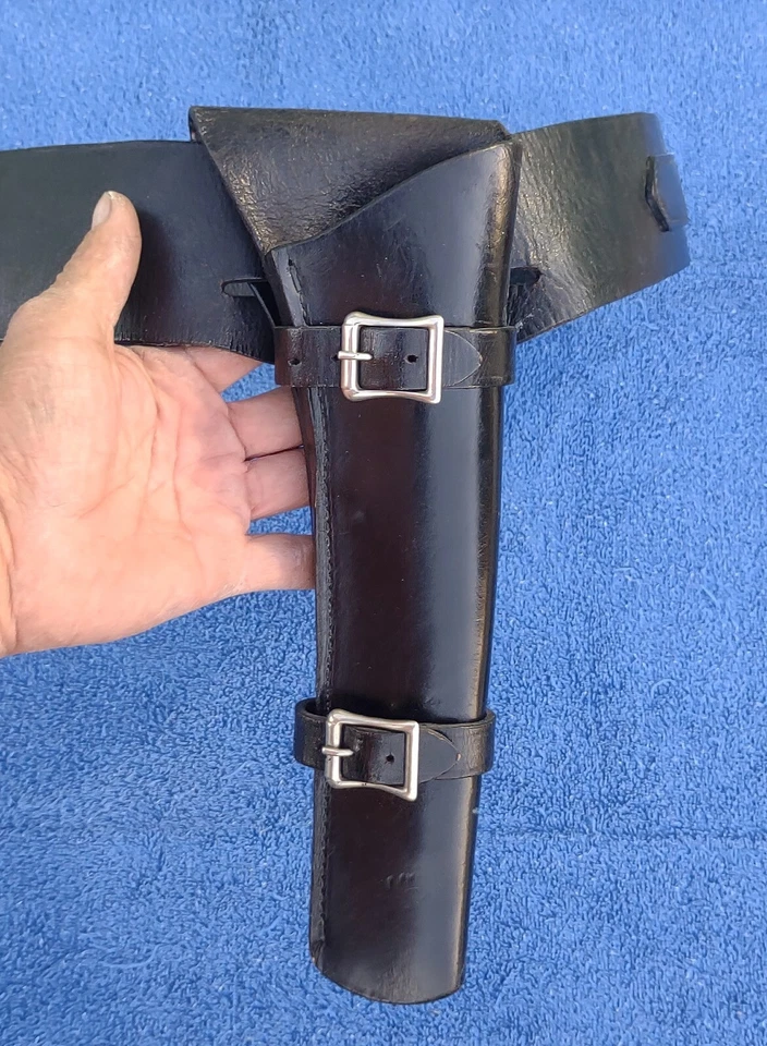 Funda y cinturón para pistola revólver calibre 22 grueso cuero de vaca negro Foto 3 de 4