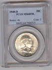 1948-D Franklin Half Dollars 50C + Silver + PCGS + MS64FBL