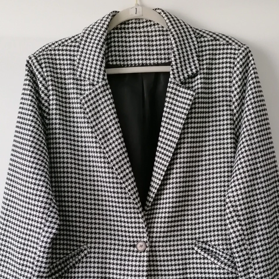 无品牌黑色-白色千鸟格单排扣单扣西装外套,尺寸 L — 第 2/4 张图片