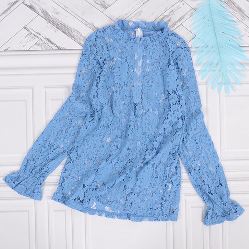 Damen lange Glockenärmel transparent Blumen Spitze Bluse Tops - Bild 11 von 25
