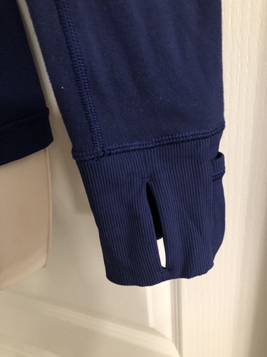 LULULEMON IVIVVA GIRLS sz 12 Royal BLUE Lime Green Hooded Zip Stretch Jacket - Picture 12 of 12