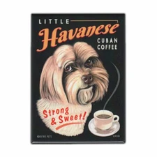 Retro Pets Magnet, Little Havanese Cuban Coffee, Advertising Art, 2.5" x 3.5"