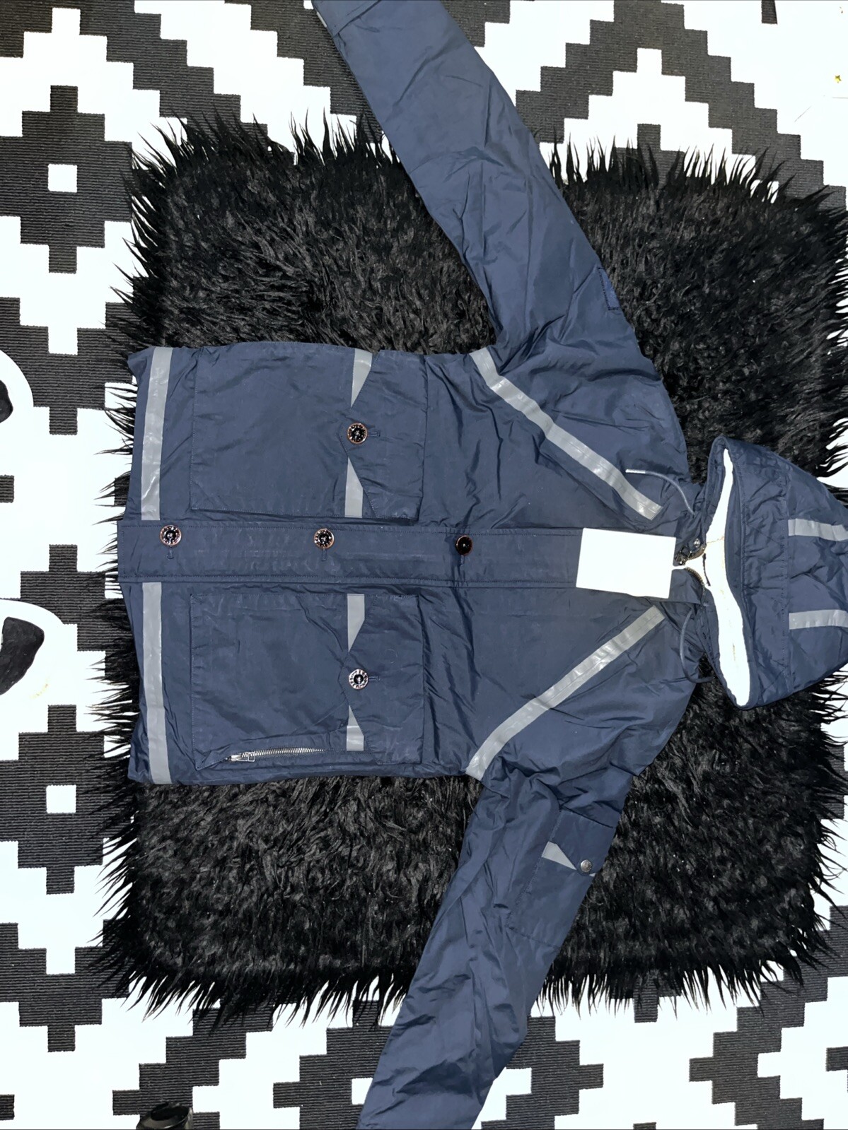 Pretty Green Zip through Hooded Jacket -Navy - XS - Pit To Pit  49cm - RRP £200