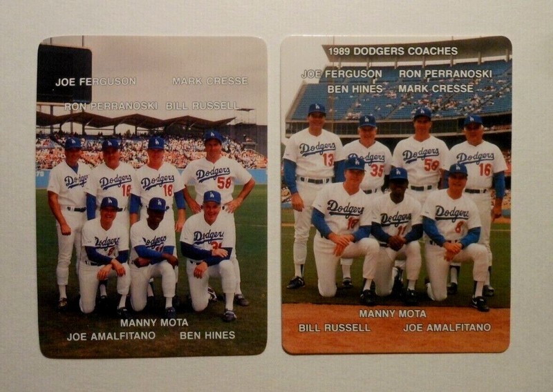 2 MOTHER'S COOKIES DODGERS BASEBALL CARDS DODGERS COACHES 1988 #28 & 1989 #27