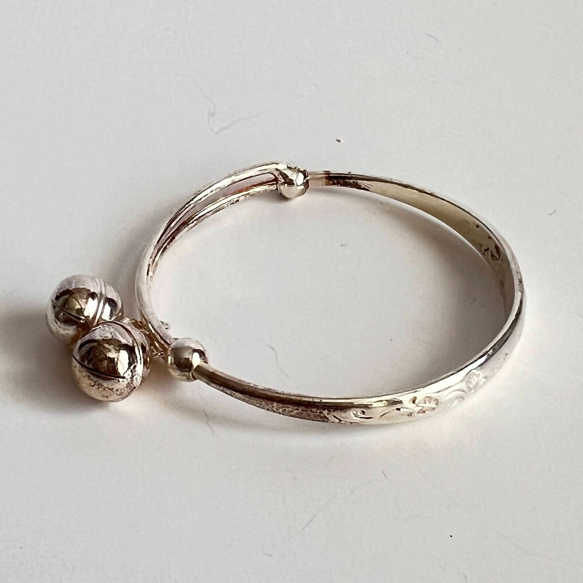Baby bracelet with bells and Chinese writing flower sterling silver  adjustable
