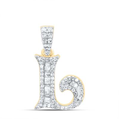 10K Gelbgold Baguette Diamant alte englische Blockschrift Initiale L Anhänger 1/4 ct