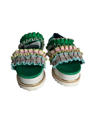 SUECOMMA BONNIE ◆Stripe ribbon sandal(green) SUECOMMA BONNIE ◇Stripe ribbon sandal(green) Suecomma