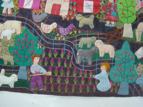 Bestickter kleiner Quilt Cuyamuna kolumbianisch 100 % Handarbeit 23 Zoll x 13 Zoll - Bild 5 von 9