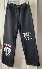 Shein Jeans S/US 4 Black High Waist Wide Leg Denim Pants Grunge Goth Baggy Y2K