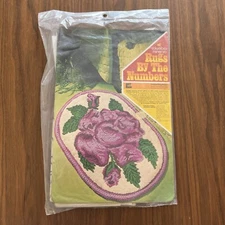 Vtg Columbia Minerva Rugs By The Numbers Kit 25"x37" Rose Oval Sculptured Design