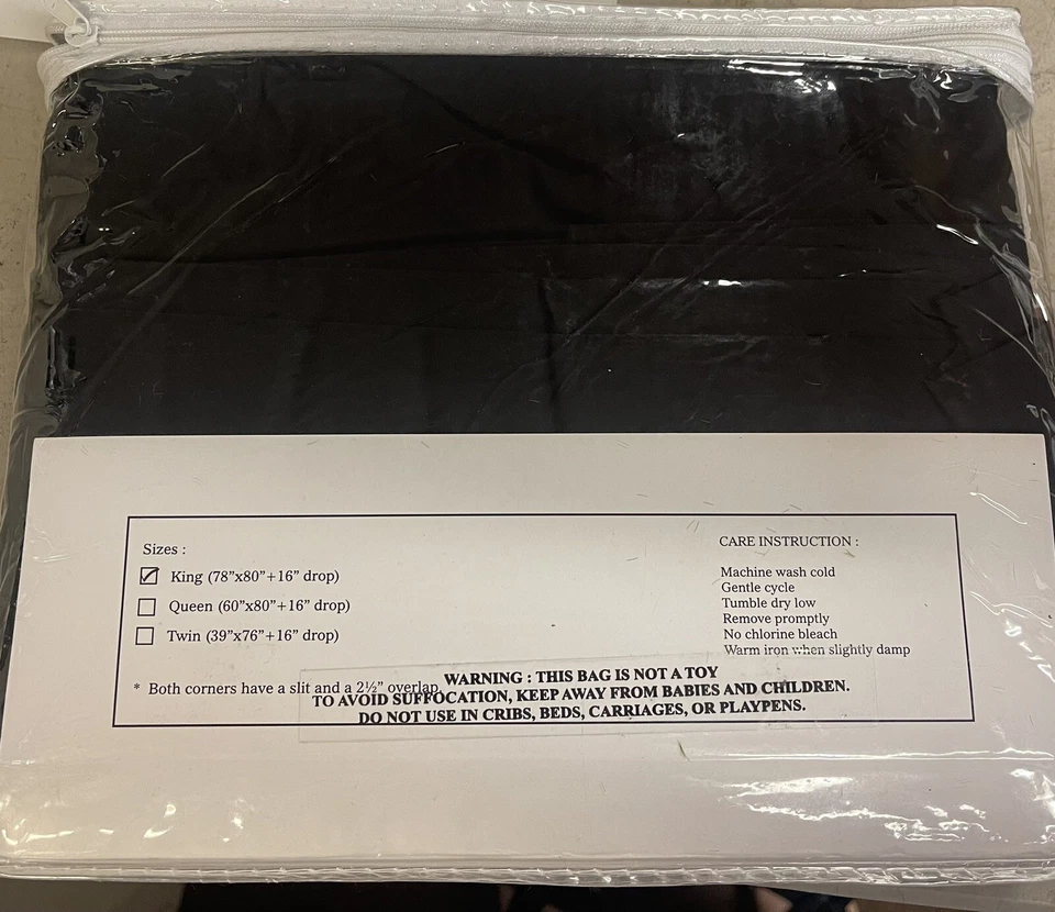 Solid Black 100% Cotton King Bed Skirt, VHC, Dust Ruffle - Image 3 of 3