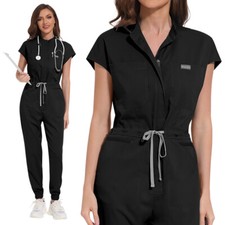 NiaaHinn Scrubs Jumpsuit Short Sleeve Jogger Coverall Medical Scrub Workware