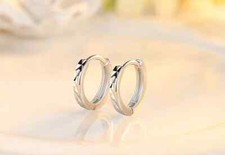 NEW VERY SMALL HUGGIE DIAMOND CUT ROUND HOOP EARRINGS SILVER 925
