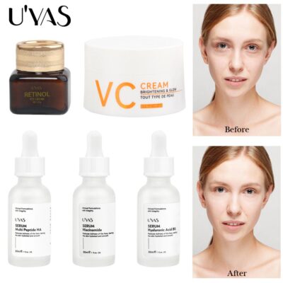U'YAS 5 Set Skincare Routine Serum Multi Peptide Niachinamide Hyaluronic Acid VC