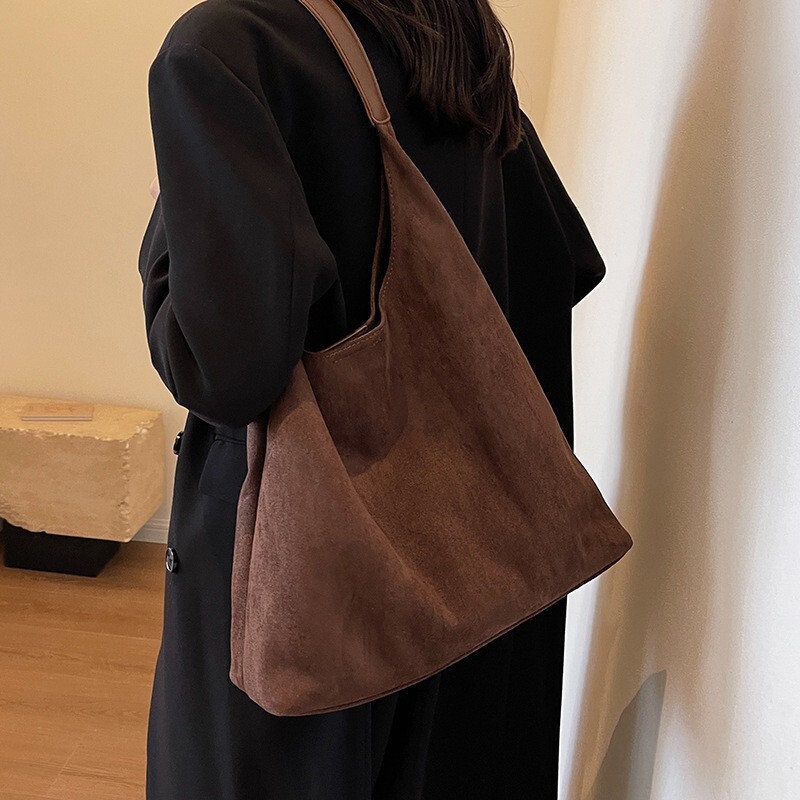 Faux Suede Hobo Bag for Women Slouchy Purse Fashionable Bag 
