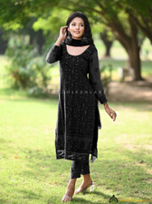 Black Viscose Chikankari Straight Kurta Set with Dupatta Lucknow Chikankari Set