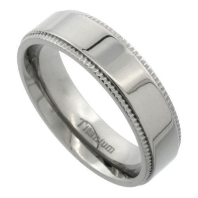 Titan 6 mm bequeme Passform flach Milgrain Ehering Ringgrößen 7 bis 14