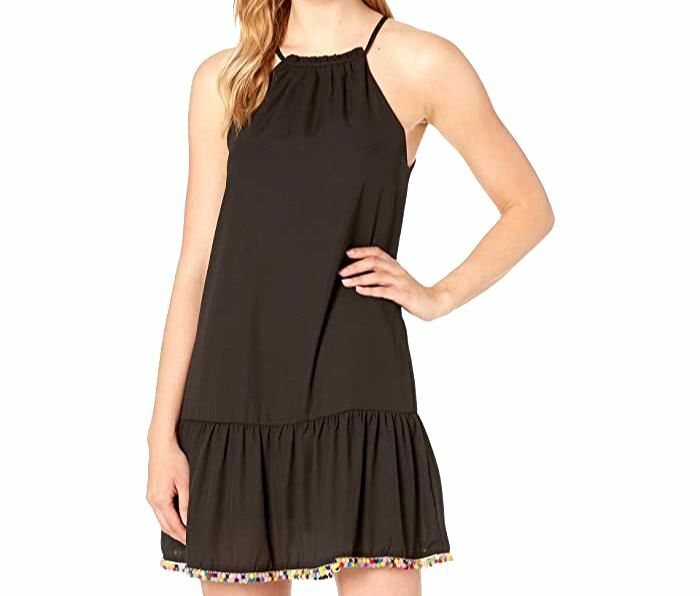 $100 American Rose Women's Black Ariana Sleeveless Halter Neck Shift Dress  Sz L