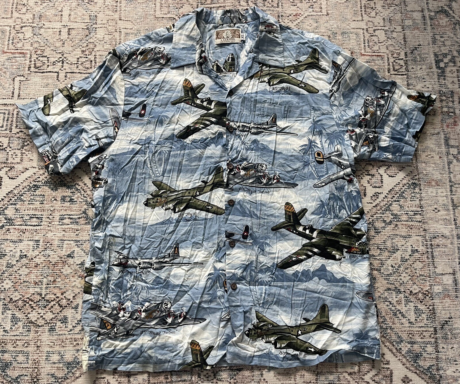 KALAHEO Hawaiian Style Shirt Mens XL Made In Hawaii WW1 WW2 Airplane Graphics eBay