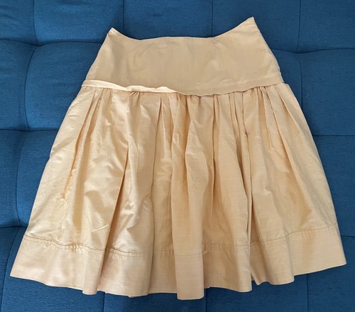 CH Carolina Herrera butterscotch yellow stripe pleated skirt knee US 12 UK 16 XL