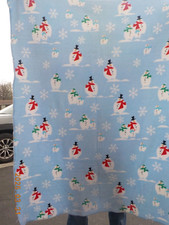 Christmas Blue fleece blanket with Snowflakes and Snowmen 51" x 66"