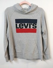 VTG Levis Logo WM S Hoodie Gray Logo Kangaroo Pocket Long Sleeves