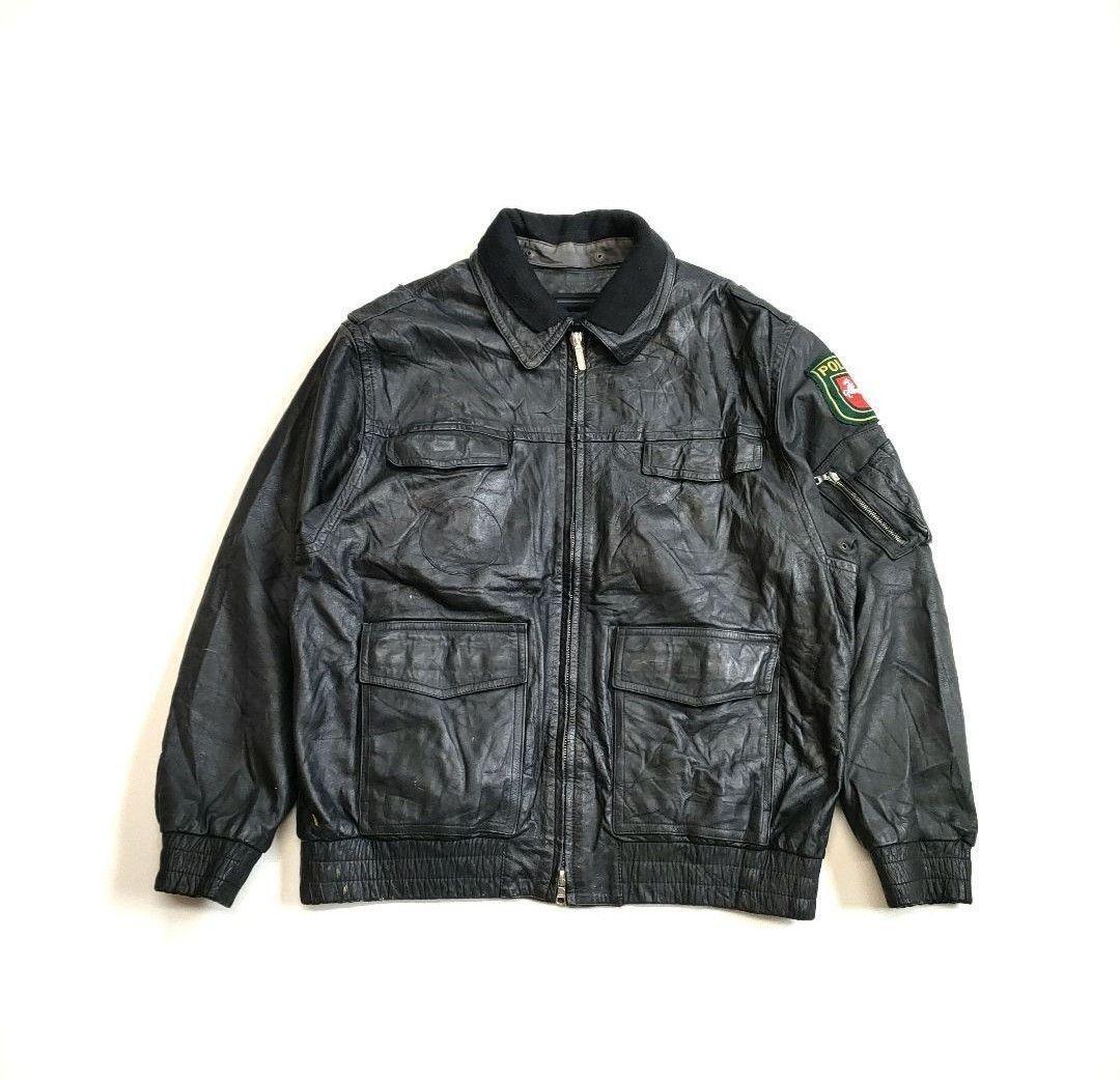 90's Polizei German Police Policeman Leather Jacket With 90's Polizei German Police Policeman Leather Jacket With