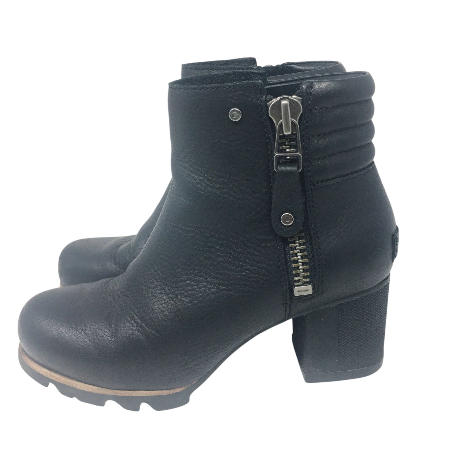 SAOLA Stivaletto Sorel Danica in pelle con zip laterale suola a strappo tacco a blocco nero da donna taglia 6