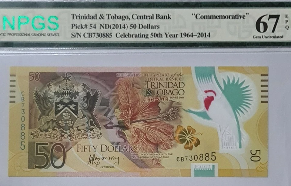 2014 Trinidad & Tobago $50 COMMEMORATIV NPGS67 EPQ SUPERB GEM UNC'Polymer'{P-54} - Image 3 of 4