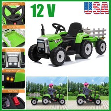 12V Electric Kids Ride On Tractor Battery Powered Trailer Christmas Gifts Toy