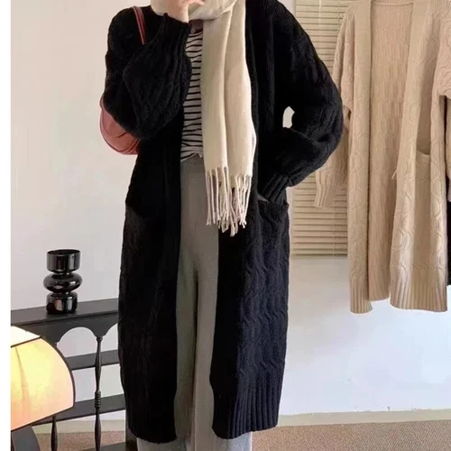 Women Long Cardigan Coat With Pockets Winter Sweater Jacket Ribbed Overcoat - Picture 9 of 21