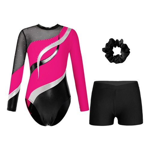 Kids Girls Jumpsuit And Bottoms Sports Leotard With Shorts Sparkly Rompers - Picture 7 of 49