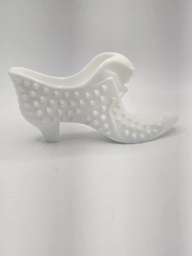 Vintage Fenton Hobnail White Milk Glass Cat Head Shoe Slipper