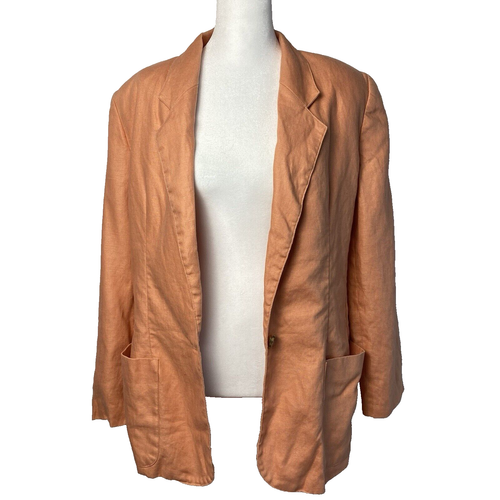 Talbots Vintage Peach 100% Linen Blazer Casual Jacket Size 12 Pockets Lined - Picture 5 of 10