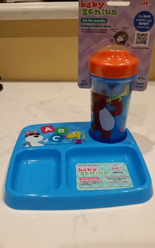 Zak Designs   Baby Genius Toddler Plate & Perfect Flo Sippy Cup Curious Learner  - Picture 1 of 5