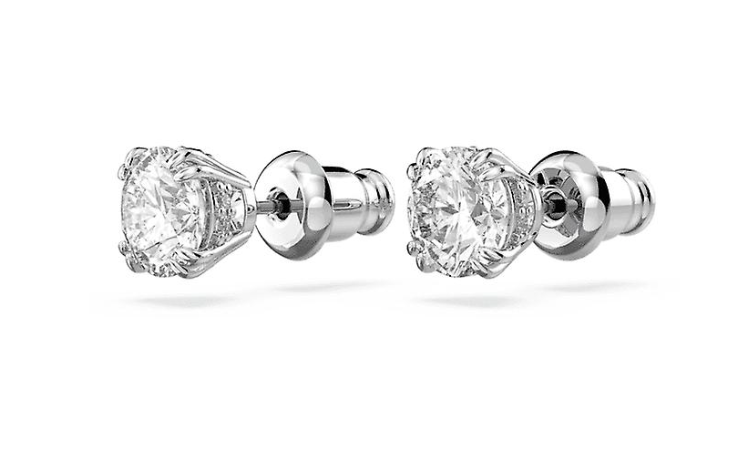 Swarovski Constella stud earrings Round cut, White, Rhodium