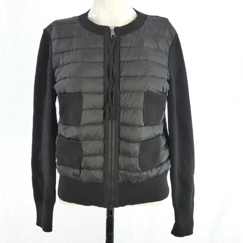 Moncler Womens Cardigan Jacket Down Panelled Wool Padded Zip Up Knit Back Size S