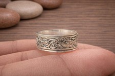 925 Sterling Silver Wide Band Ring Intricate Filigree Floral Vintage Style