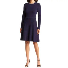 Eliza J Womens Dress Size Large Blue Navy Blue Rhinestone Detail Fit Flare New