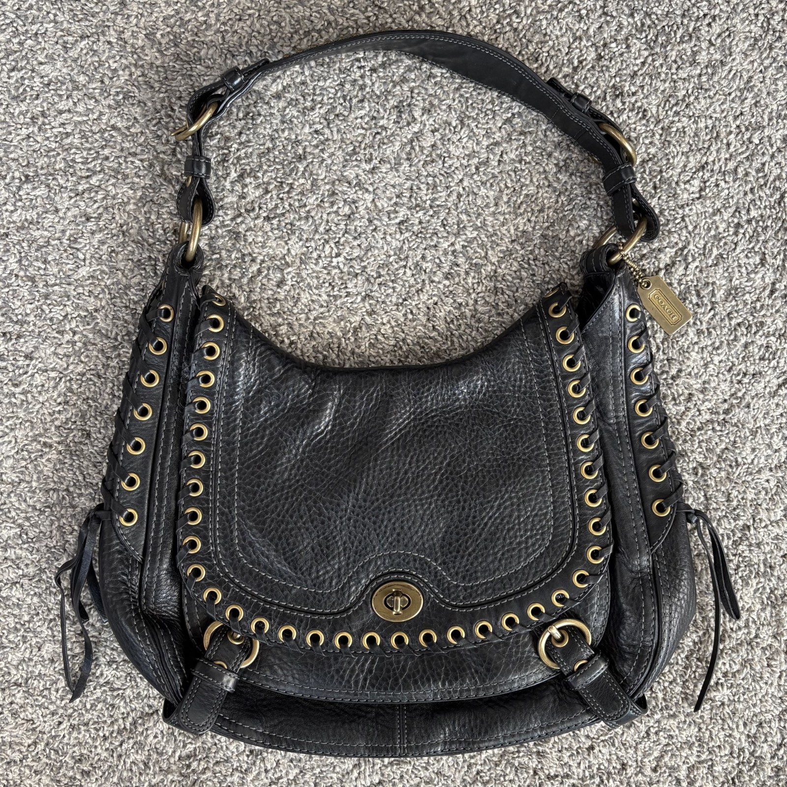 RARE Coach Vintage Y2K Chelsea Black Studded Laced Le… - Gem