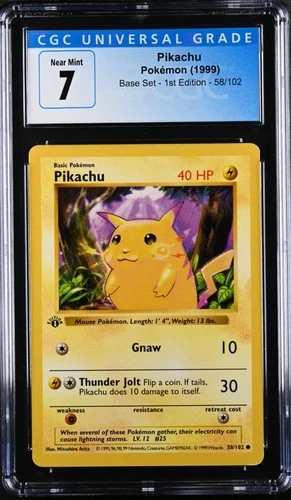 Pokémon 1999 Pikachu Shadowless Base Set - 1st Ed. #58 CGC 7