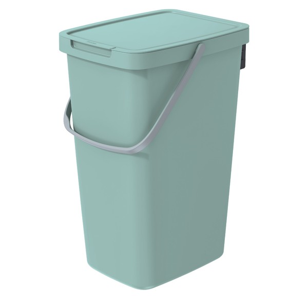 Cubo separador de basura minimalista en contenedor y cesta verde claro